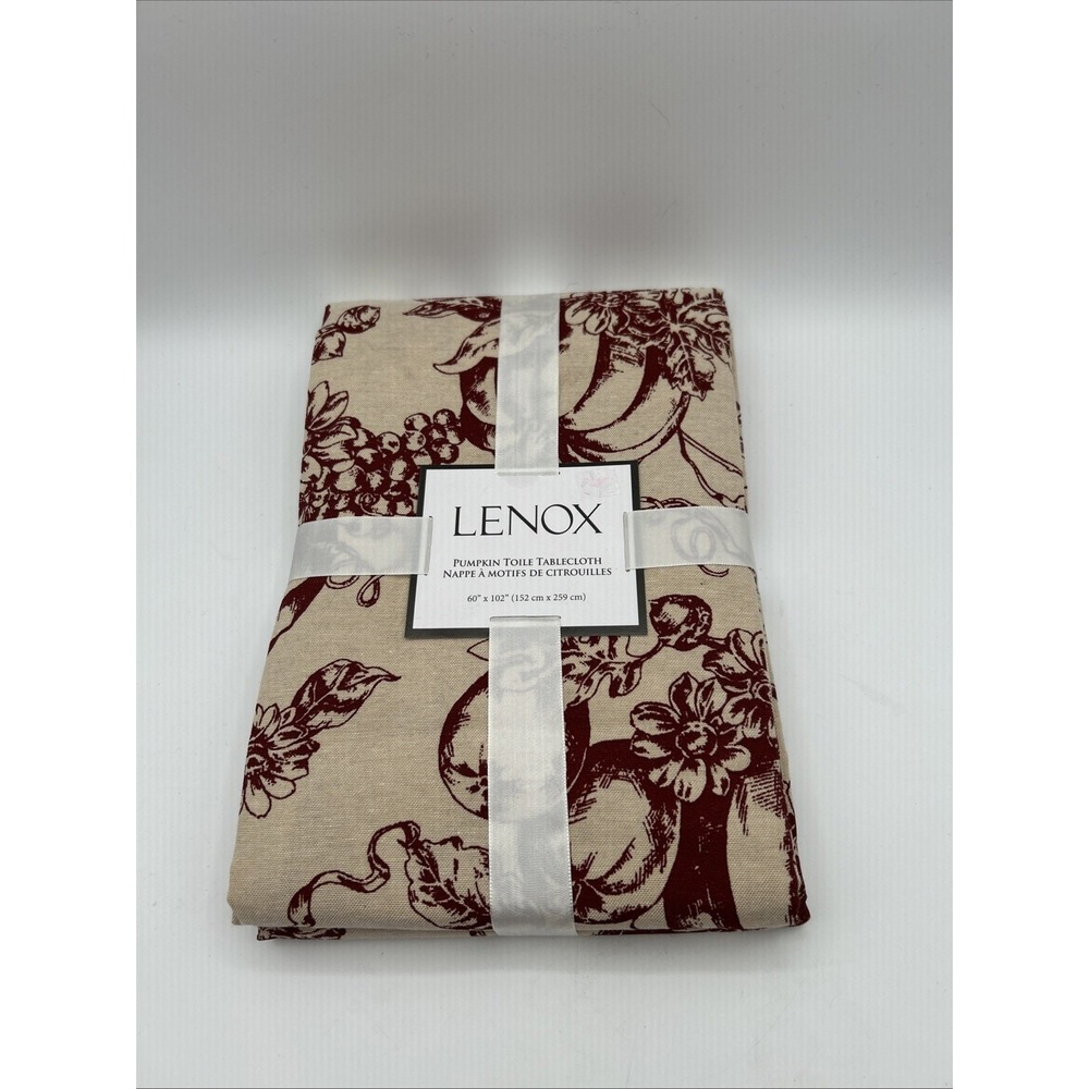 Lenox Pumpkin Toile Tablecloth 60x102 Oblong Spice Burnt Red Harvest Cotton - Picture 1 of 3